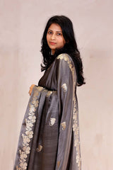 Grey Handloom Gajji Silk Banarasi Saree
