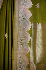 Olive Green Banarasi Silk Saree with Pichwai Work