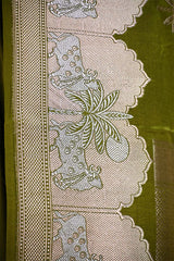 Olive Green Banarasi Silk Saree with Pichwai Work