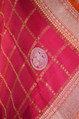 Reddish Pink Handloom Katan Silk Saree with Zari Pattu Border