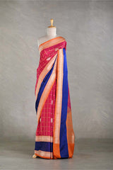 Reddish Pink Handloom Katan Silk Saree with Zari Pattu Border