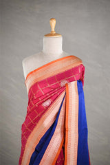 Reddish Pink Handloom Katan Silk Saree with Zari Pattu Border