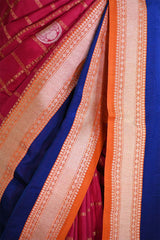 Reddish Pink Handloom Katan Silk Saree with Zari Pattu Border