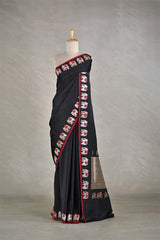 Black Handloom Banarasi Silk Saree with Elephant Motifs