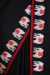 Black Handloom Banarasi Silk Saree with Elephant Motifs