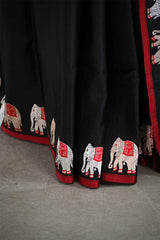 Black Handloom Banarasi Silk Saree with Elephant Motifs