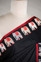 Black Handloom Banarasi Silk Saree with Elephant Motifs