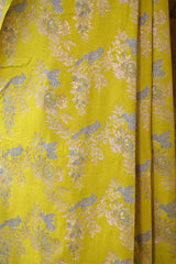 Yellow Katan Silk Banarasi Saree with Floral Bird Motifs
