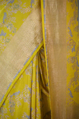 Yellow Katan Silk Banarasi Saree with Floral Bird Motifs