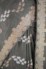 Grey Kadhwa Handloom Katan Silk Banarasi Saree with Meenakari Border