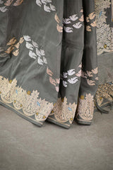 Grey Kadhwa Handloom Katan Silk Banarasi Saree with Meenakari Border