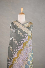 Grey Kadhwa Handloom Katan Silk Banarasi Saree with Meenakari Border