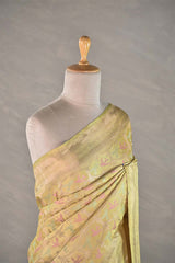 Mustard Yellow Handloom Satin Silk Saree with Pakshi Motif