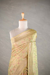 Mustard Yellow Handloom Satin Silk Saree with Pakshi Motif