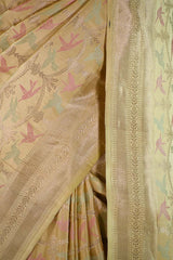 Mustard Yellow Handloom Satin Silk Saree with Pakshi Motif