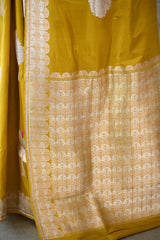 Yellow Katan Silk Saree with Zari Vrisksha Tree Motifs