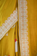 Yellow Katan Silk Saree with Zari Vrisksha Tree Motifs