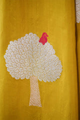 Yellow Katan Silk Saree with Zari Vrisksha Tree Motifs