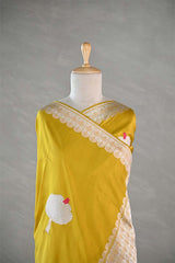 Yellow Katan Silk Saree with Zari Vrisksha Tree Motifs