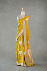This yellow katan saree is a wedding saree and festive wear saree. Free Shipping Available!