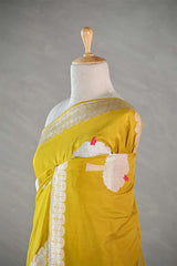 Yellow Katan Silk Saree with Zari Vrisksha Tree Motifs