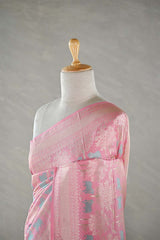Pink Katan Silk Banarasi Saree with Floral Pichwai Jaal