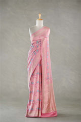 Pink Katan Silk Banarasi Saree with Floral Pichwai Jaal
