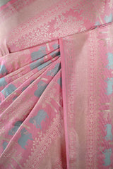 Pink Katan Silk Banarasi Saree with Floral Pichwai Jaal