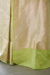 Light Green Brocade Banarasi Silk Saree with Silver Zari Border