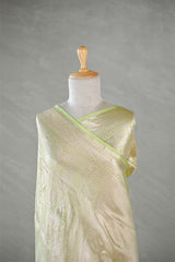 Light Green Brocade Banarasi Silk Saree with Silver Zari Border