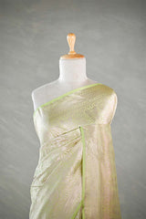 Light Green Brocade Banarasi Silk Saree with Silver Zari Border