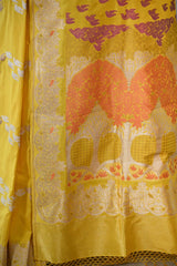 Yellow Kadhwa Handloom Katan Silk Banarasi Saree with Meenakari Border