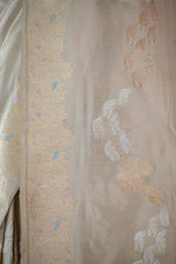 Beige Kadhwa Handloom Katan Silk Banarasi Saree with Meenakari Border
