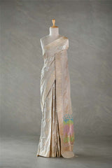 Beige Kadhwa Handloom Katan Silk Banarasi Saree with Meenakari Border