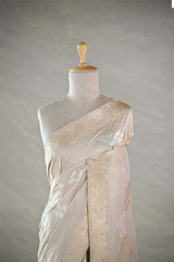 Beige Kadhwa Handloom Katan Silk Banarasi Saree with Meenakari Border