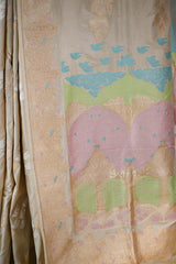 Beige Kadhwa Handloom Katan Silk Banarasi Saree with Meenakari Border