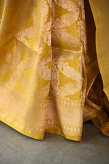 Yellow Brocade Banarasi Silk Saree with Gold Zari Border