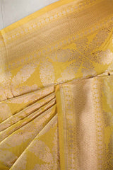 Yellow Brocade Banarasi Silk Saree with Gold Zari Border