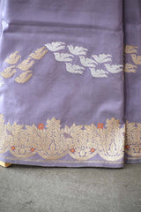 Lilac Kadhwa Handloom Katan Silk Banarasi Saree with Meenakari Border