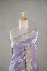 Lilac Kadhwa Handloom Katan Silk Banarasi Saree with Meenakari Border