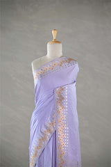 Lilac Handloom Satin Silk Saree with Sona-Rupa Meenakari Border