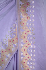 Lilac Handloom Satin Silk Saree with Sona-Rupa Meenakari Border