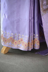 Lilac Handloom Satin Silk Saree with Sona-Rupa Meenakari Border
