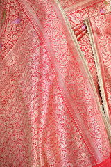 Reddish Pink Banarasi Silk Saree With Brocade Woven Work