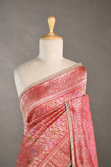 Reddish Pink Banarasi Silk Saree With Brocade Woven Work