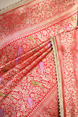 Reddish Pink Banarasi Silk Saree With Brocade Woven Work