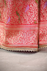 Reddish Pink Banarasi Silk Saree With Brocade Woven Work