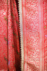 Reddish Pink Banarasi Silk Saree With Brocade Woven Work
