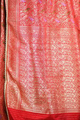 Reddish Pink Banarasi Silk Saree With Brocade Woven Work