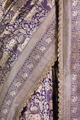 Deep Purple Banarasi Silk Saree With Pichwai Woven Work